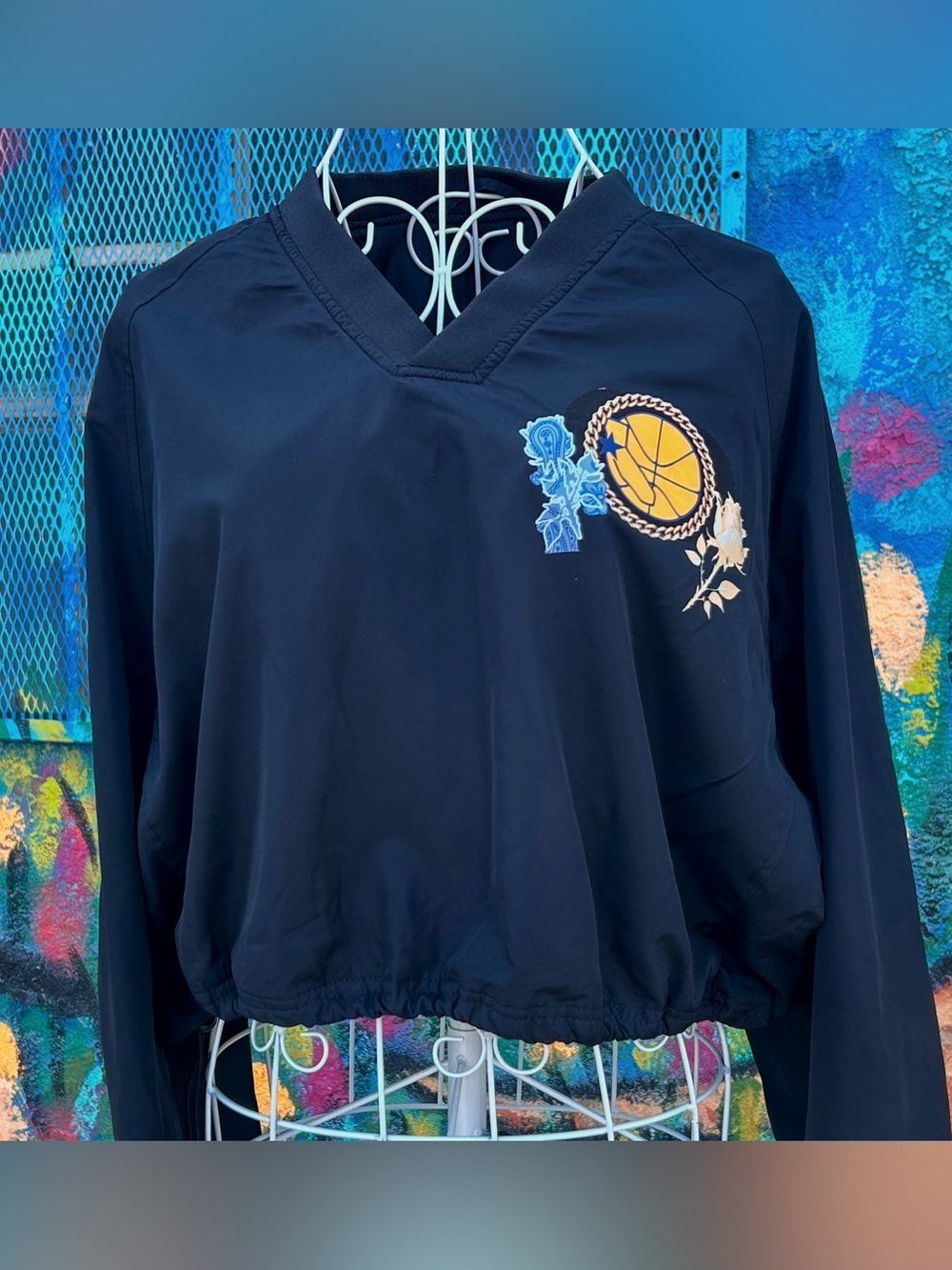 GOLDEN STATE BASKETBALL Vintage Cropped Windbreaker size Large | Black